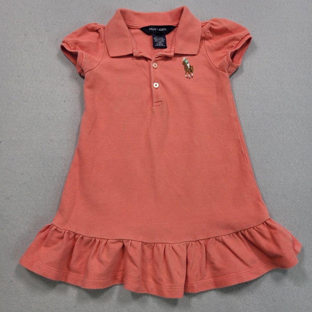 Ralph Lauren Girls 18M Pink Polo Ruffle Hem Dress Big Pony Logo